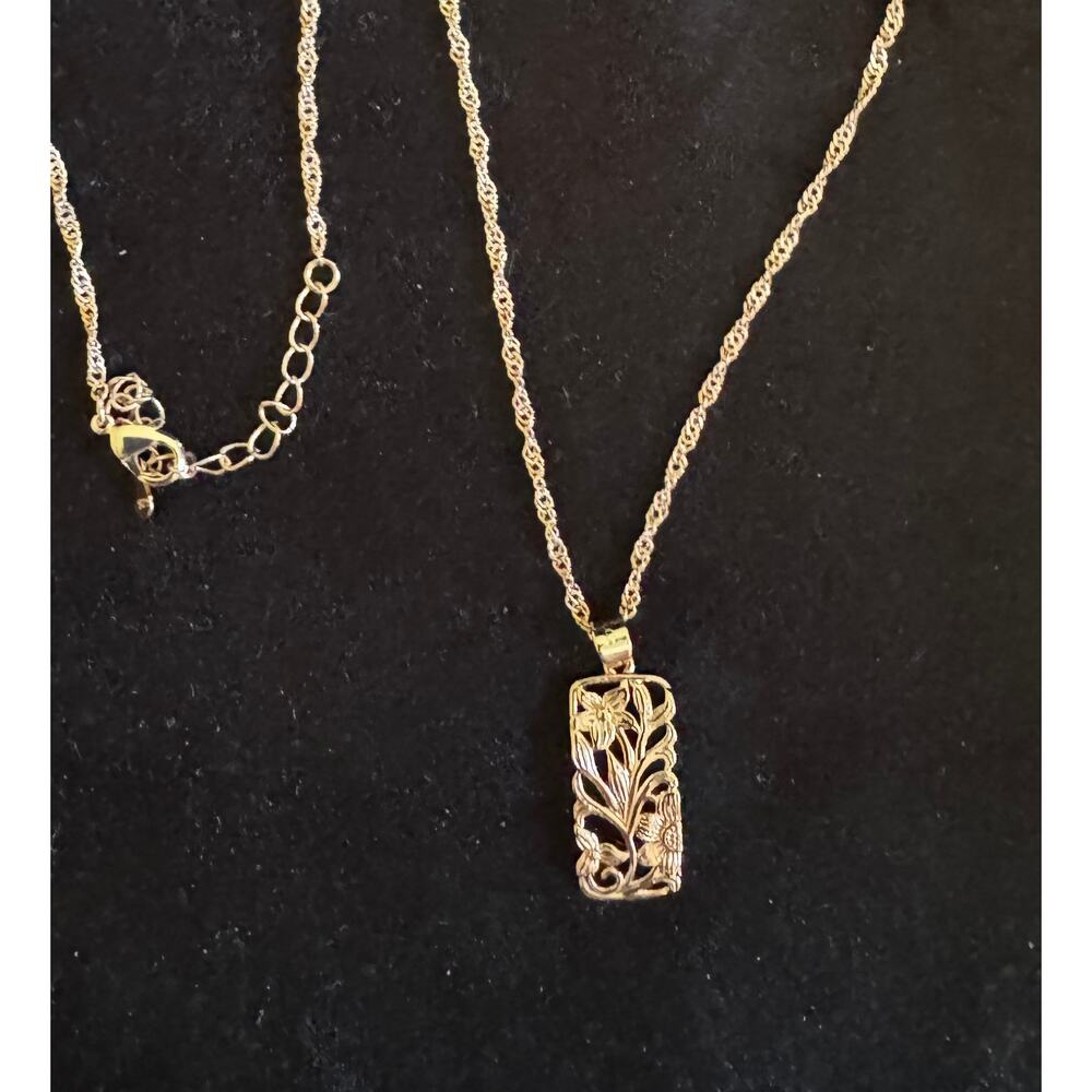 925 Rose Gold Plated Floral Pendant Necklace Filigree Flower 20” N247